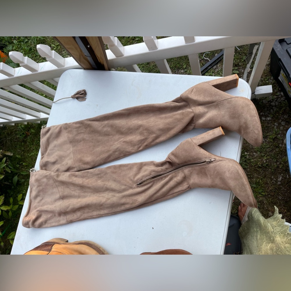 Over the knee suede boots with a tie